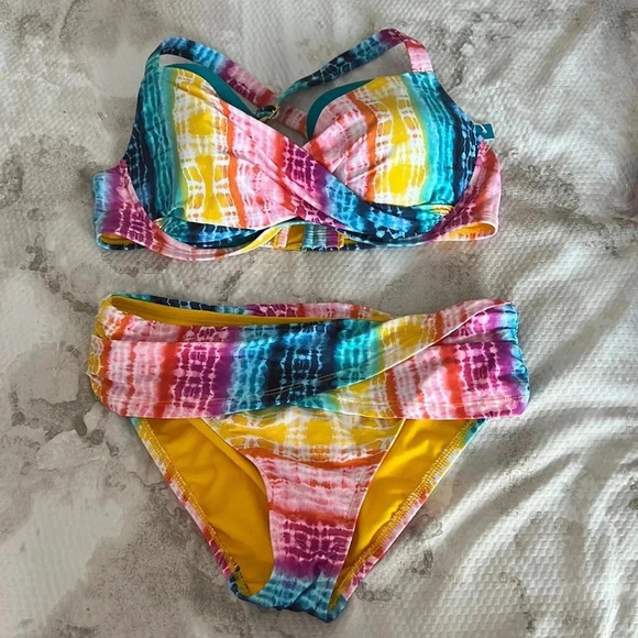 Bleu Rod Beattie Womens Rainbow Tye Dye D-Cup Swim Top and Bottom - Picture 4 of 8